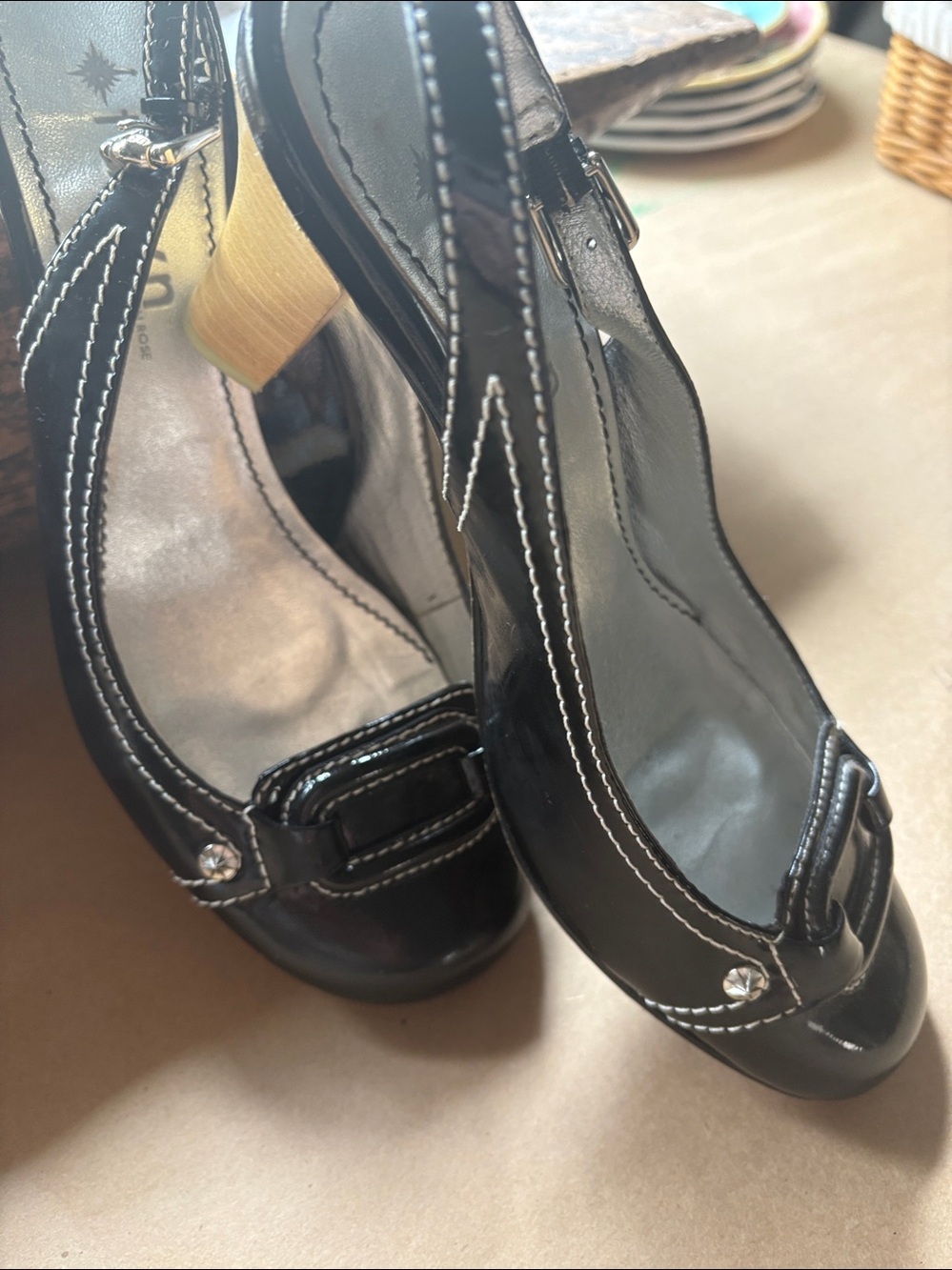 Black Leather Slingback Heels
